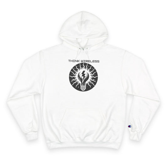 Think Wireless OG Logo White Champion Hoodie - Comfortable Streetwear for Tech Enthusiasts