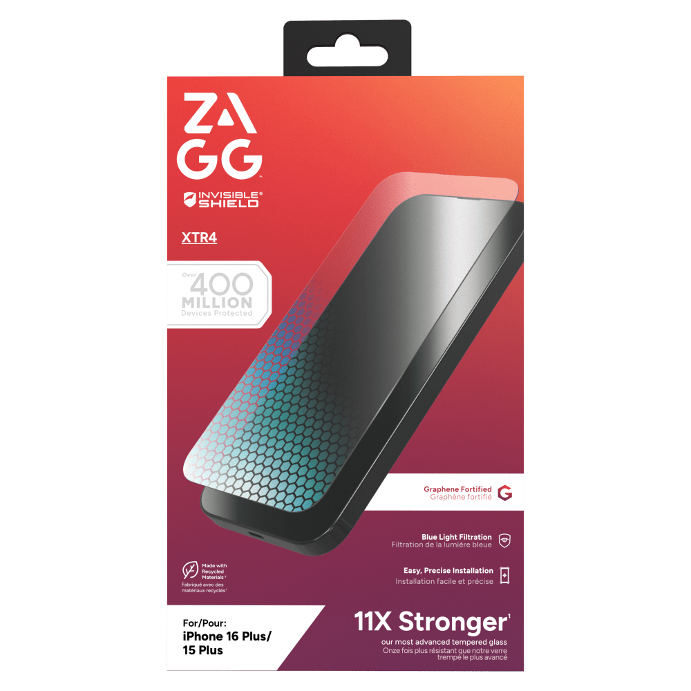 ZAGG InvisibleShield XTR4 Antimicrobial Glass Screen Protector for Apple iPhone 16 Plus / iPhone 15 Plus by ZAGG - Electrostatic Innovations
