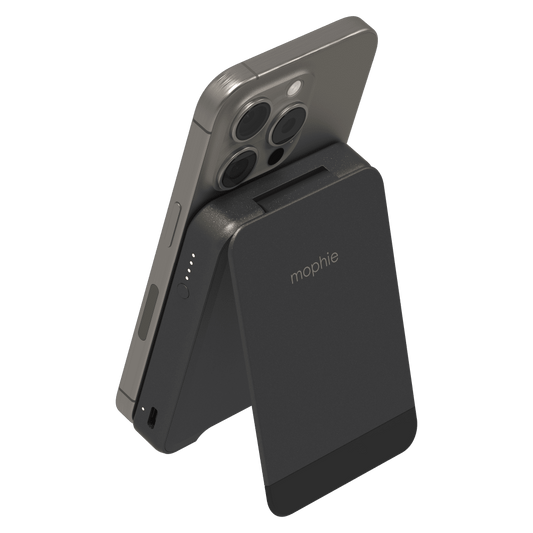 Snap Plus Qi2 Portable Magnetic Battery with Stand back with iphone