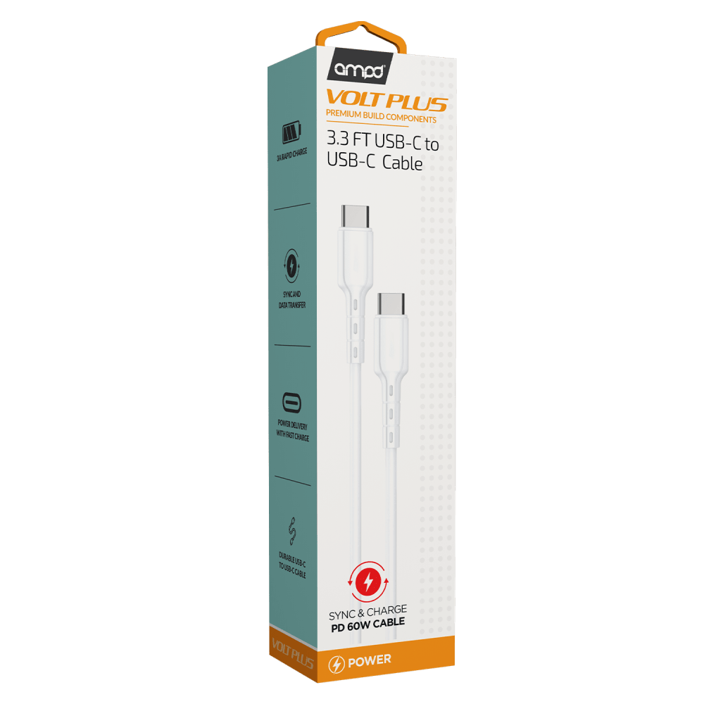 Type C to Type C USB Cable 3ft White package
