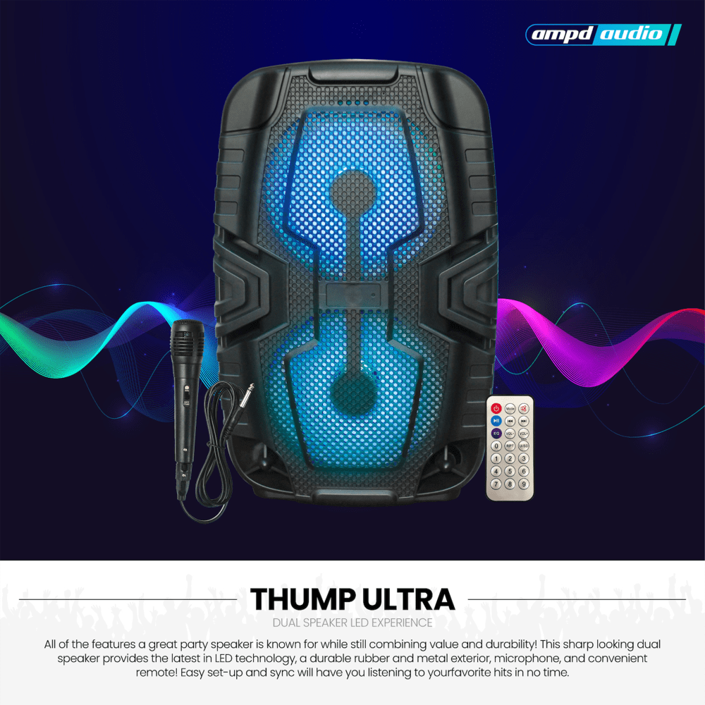 AMPD Thump Ultra LED Dual Karaoke Bluetooth Speaker with Mic & Remote