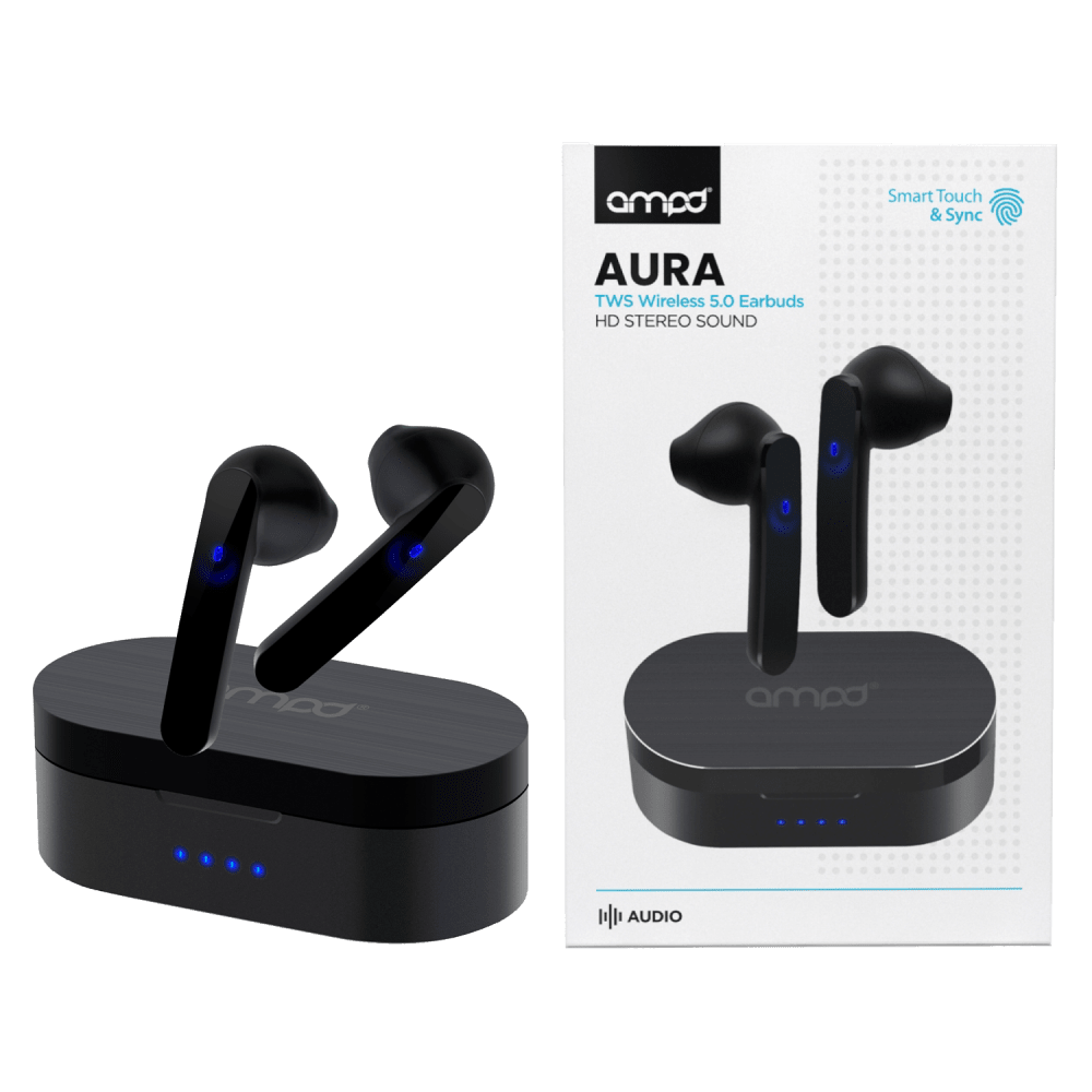 AMPD True Wireless Earbuds with Touch Controls & Charging Case – Hi-Fi Sound, Noise Cancelling, 8H Playtime