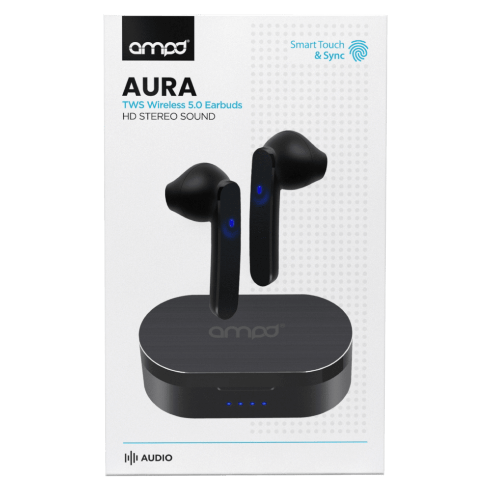 AMPD True Wireless Earbuds with Touch Controls & Charging Case – Hi-Fi Sound, Noise Cancelling, 8H Playtime