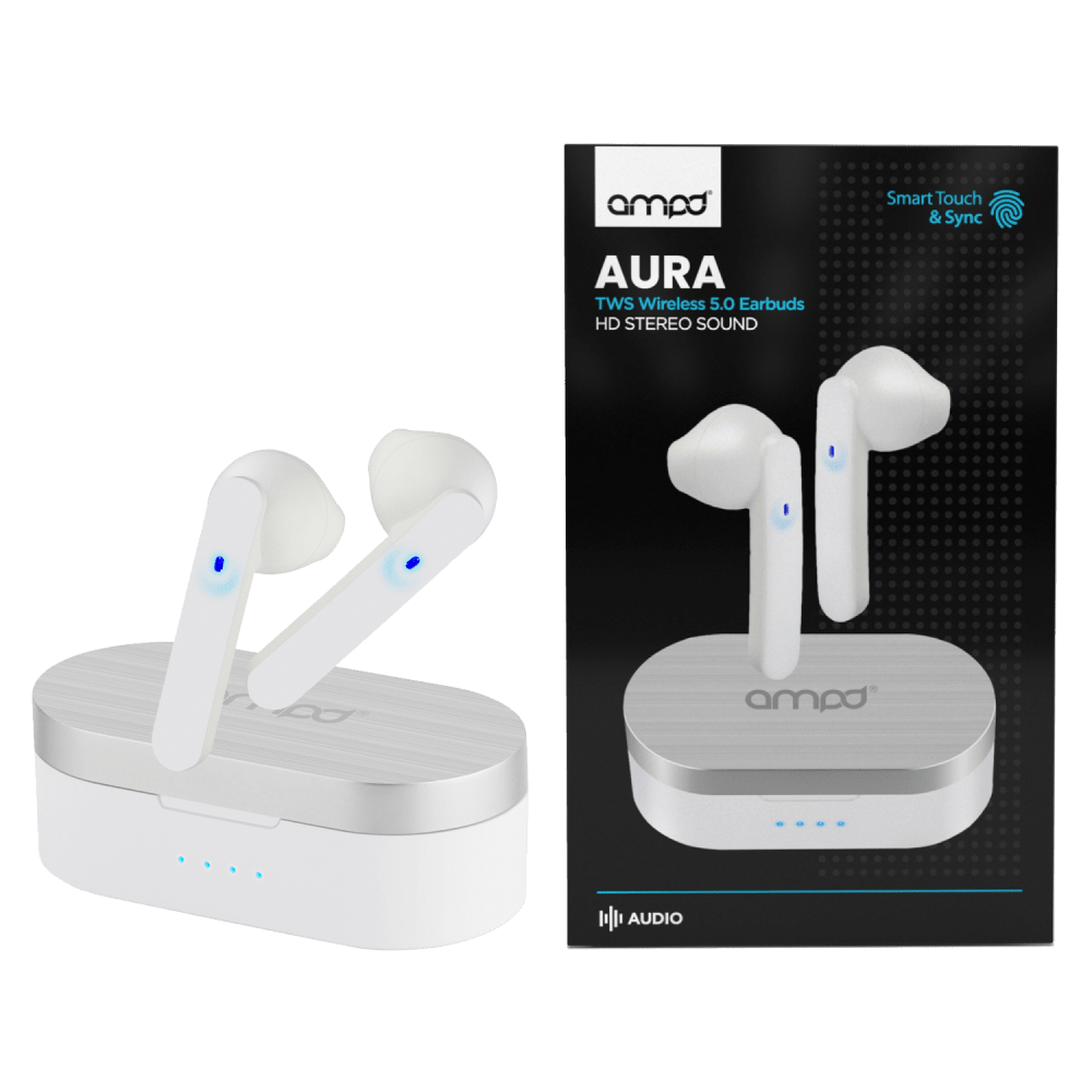 AMPD True Wireless Earbuds with Touch Controls & Charging Case – Hi-Fi Sound, Noise Cancelling, 8H Playtime