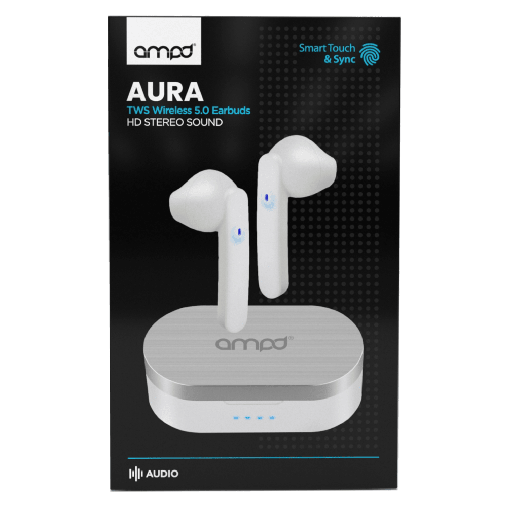 AMPD True Wireless Earbuds with Touch Controls & Charging Case – Hi-Fi Sound, Noise Cancelling, 8H Playtime