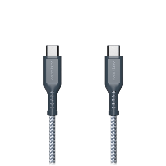 Ventev High Speed USB C to USB C Braided Cable with 2x the Copper for Faster Charging 6ft Gray by Ventev