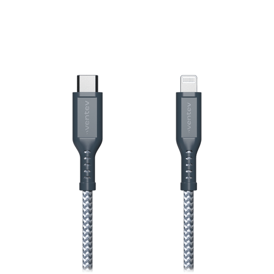Ventev High Speed USB C to Apple Lightning Braided Cable with 2x the Copper for Faster Charging 6ft Gray by Ventev