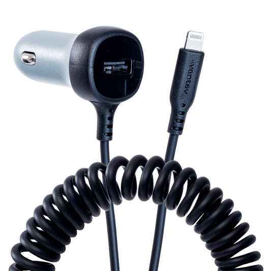 Ventev 12W USB-A Car Charger with Integrated 15W Apple Lightning Cable