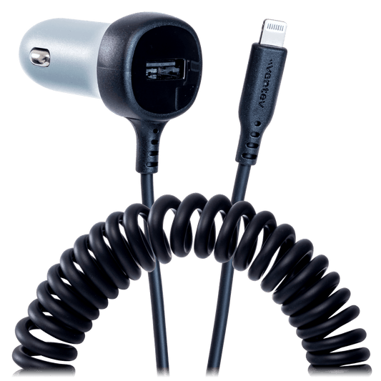 Ventev 12W USB-A Car Charger with Built-In 15W Apple Lightning Cable