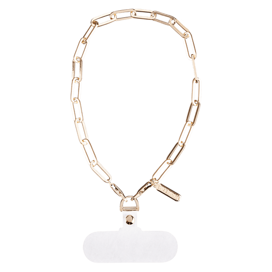 Case-Mate Gold Link Chain Phone Charm Wristlet – stylish gold phone wrist strap accessory.