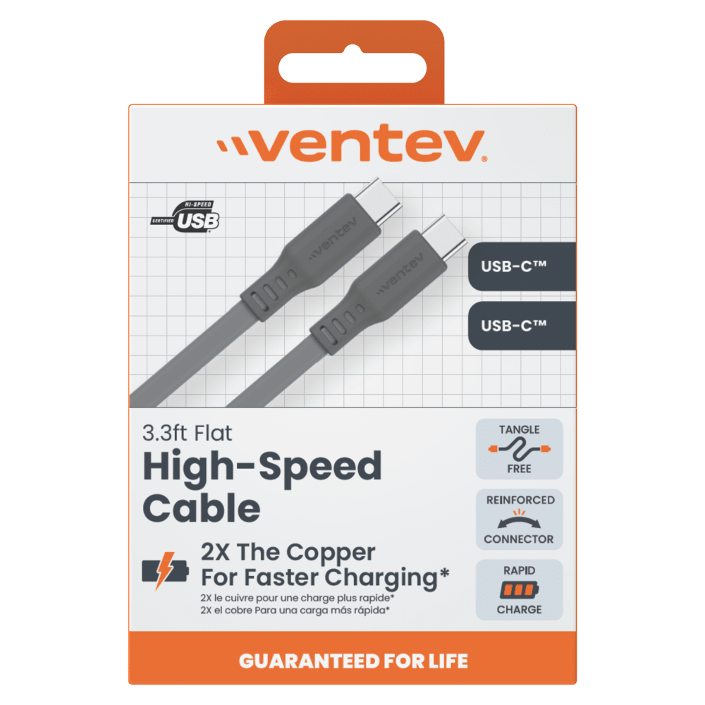 Ventev Chargesync Flat USB C to USB C 3.3ft by Ventev