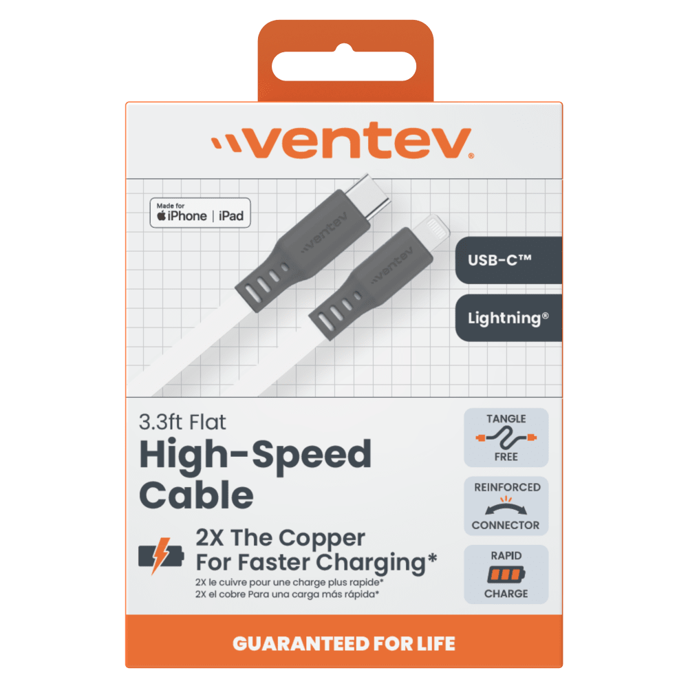 Ventev Chargesync Flat USB C to Apple Lightning 3.3ft by Ventev