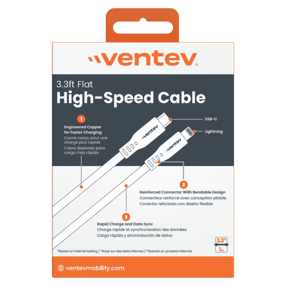Ventev Chargesync Flat USB C to Apple Lightning 3.3ft by Ventev