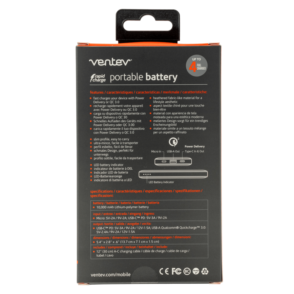 Ventev Portable Battery PD 10,000 mAh Gray by Ventev - Electrostatic Innovations