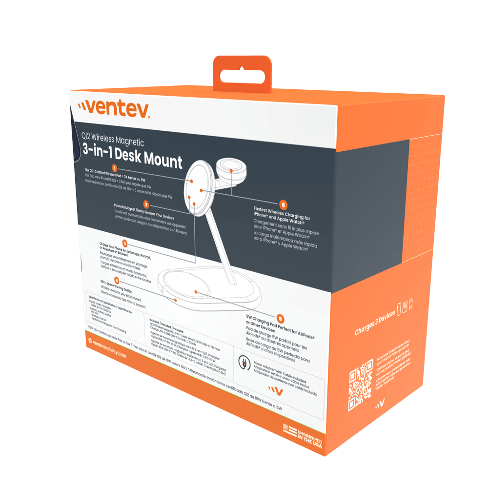 Ventev Qi2 Wireless 3-1 Charging Stand for phone by Ventev