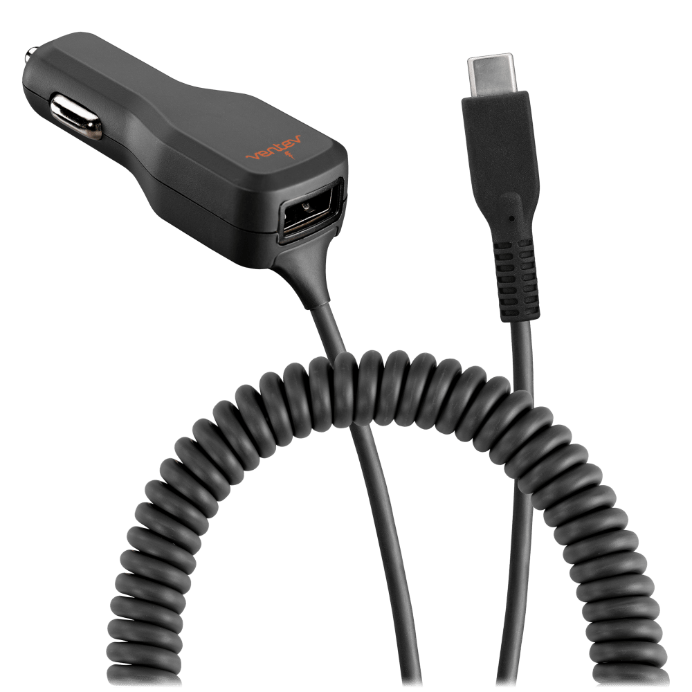 Ventev 20W dashport r2400c Dual Car Charger with USB A and Connected USB C Cable Gray by Ventev - Electrostatic Innovations