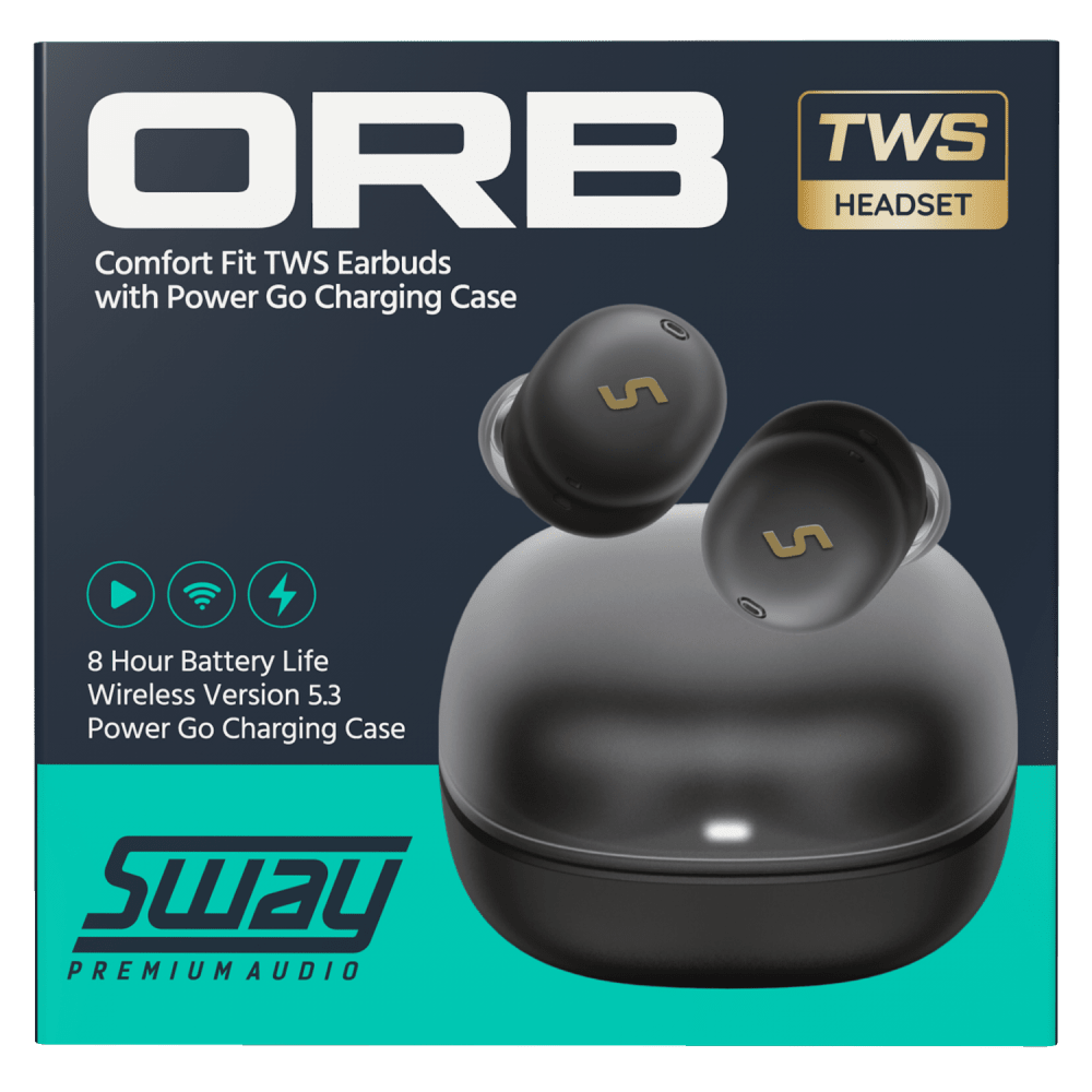 Sway Ultra Portable True Wireless Headphones with Power Go Charging Case – Comfort Fit, Black - Electrostatic Innovations