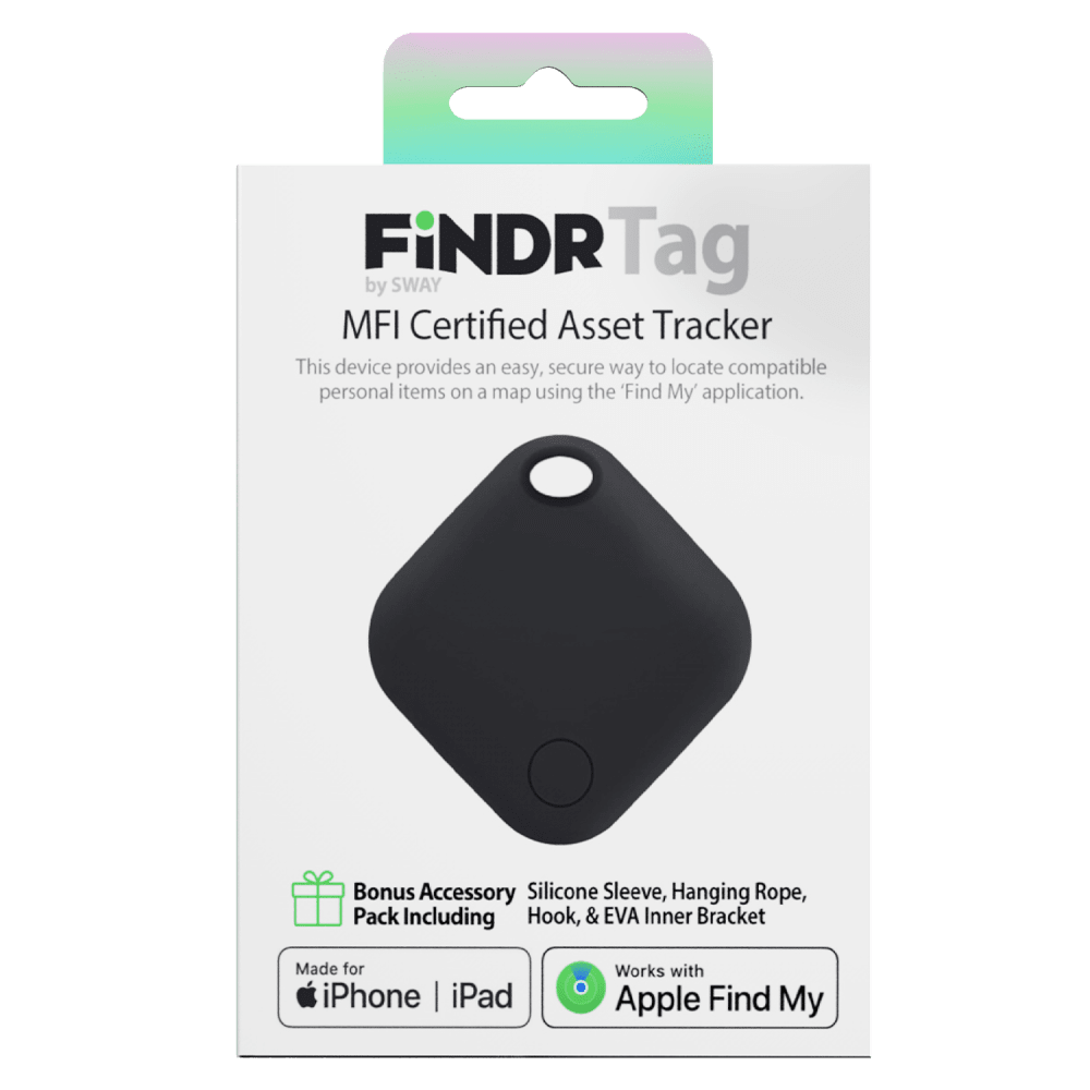Sway FINDR Tracker Tab with Silcone Cover and Hook/Holder for Apple Devices Black by Sway - Electrostatic Innovations