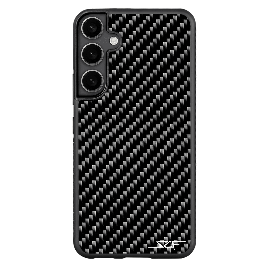 Slim carbon fiber case shown on Samsung Galaxy model