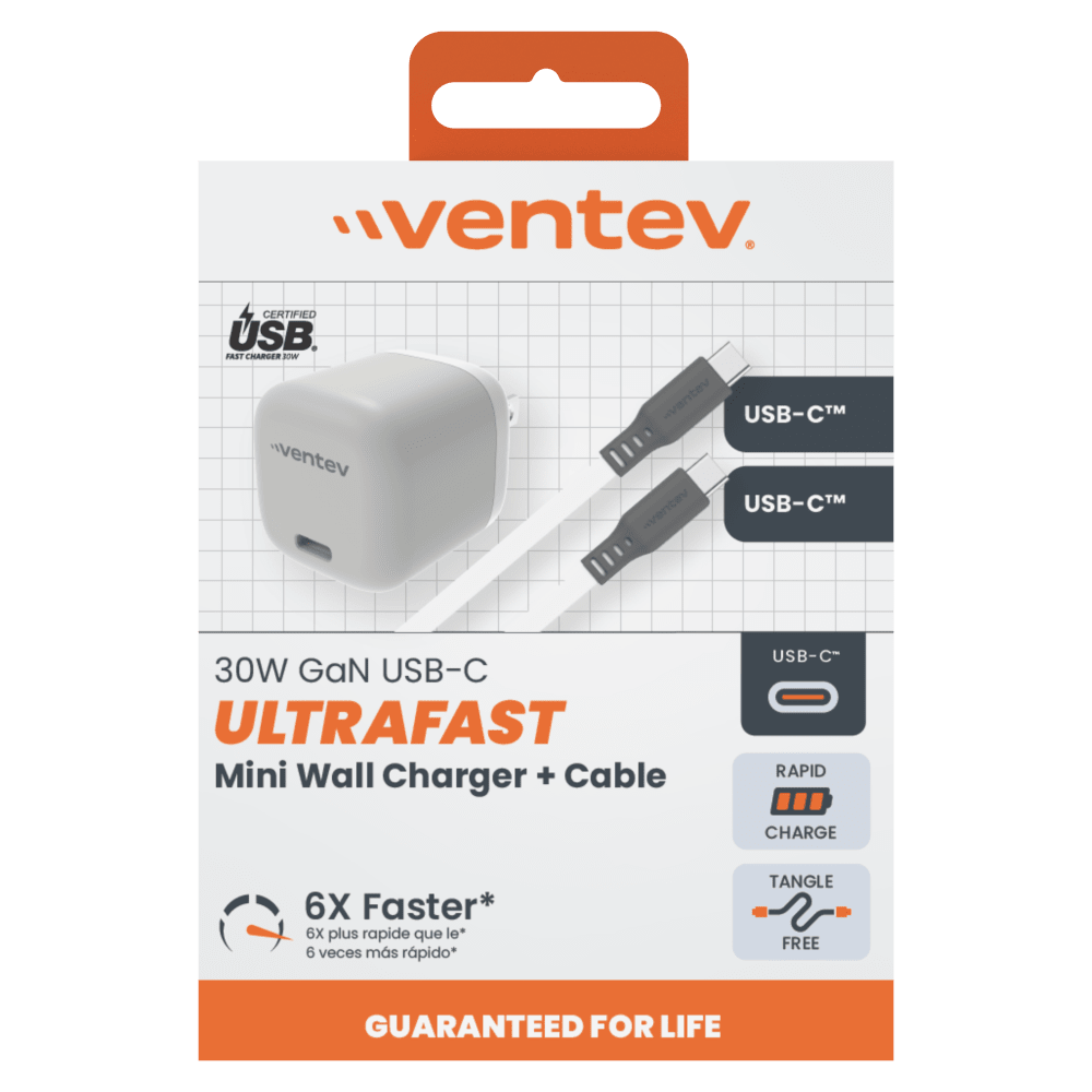 Ventev 30W PD PPS Mini USB-C Wall Charger + 3.3ft USB-C Cable packaging