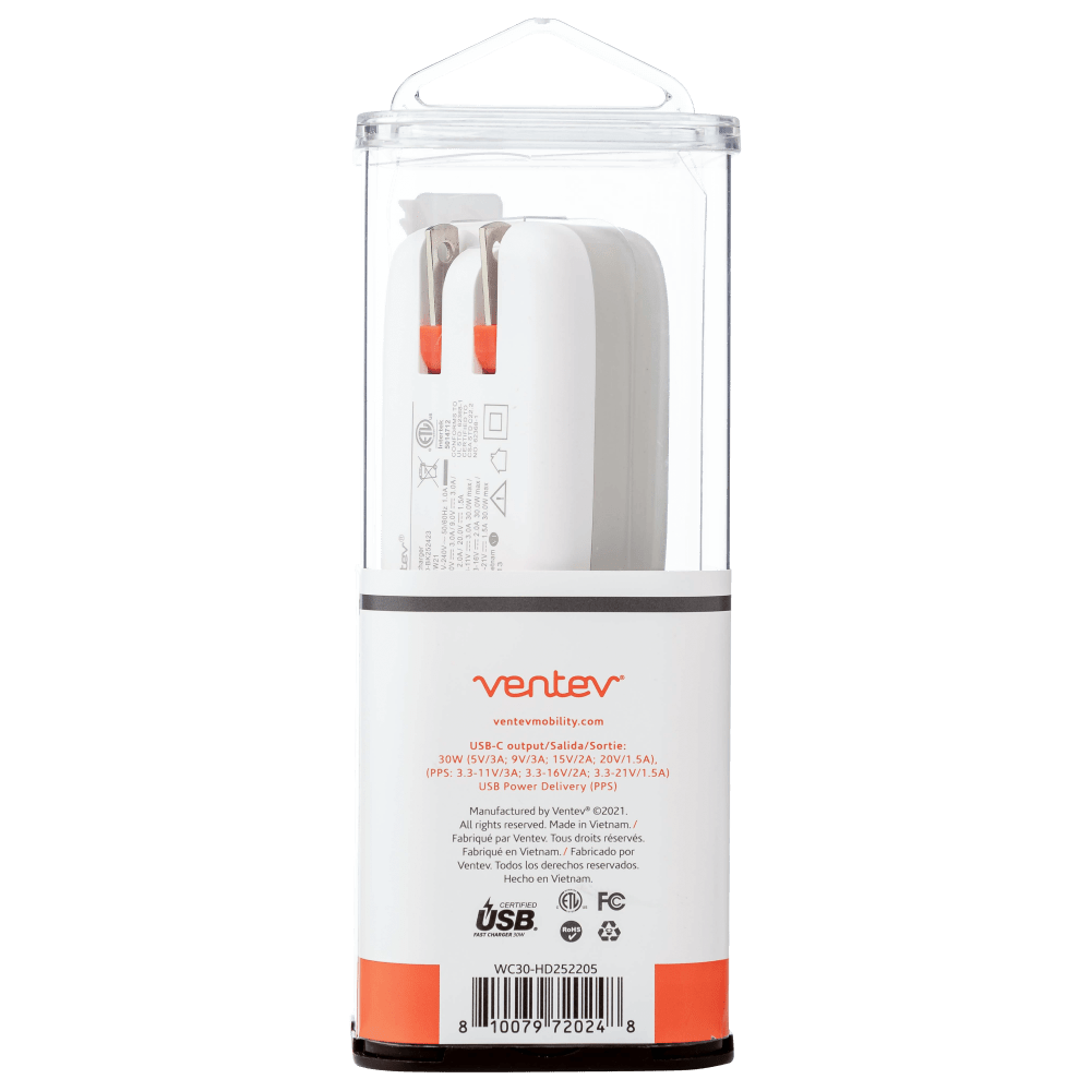 Ventev PD 30W USB-C Fast Wall Charge Packaging back