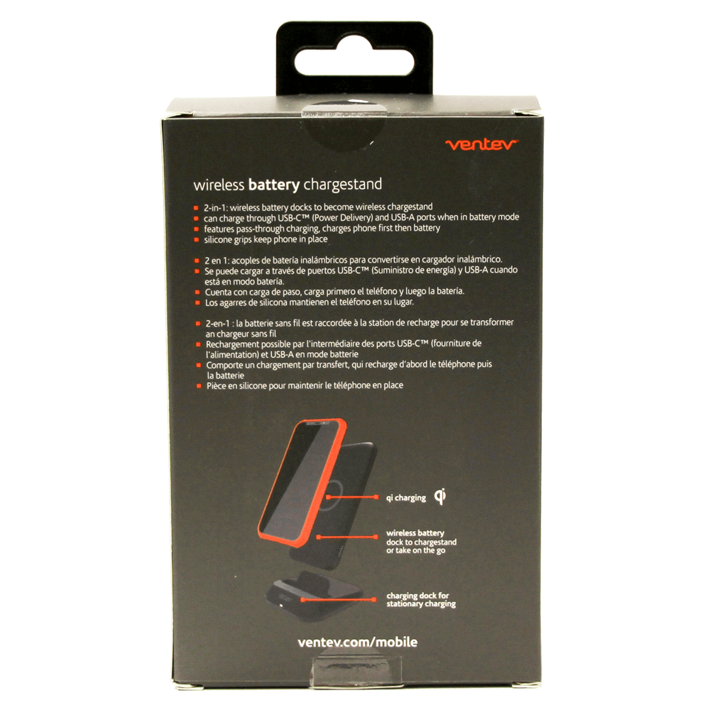 Portable power bank and wireless charging stand for iPhone and Android package back