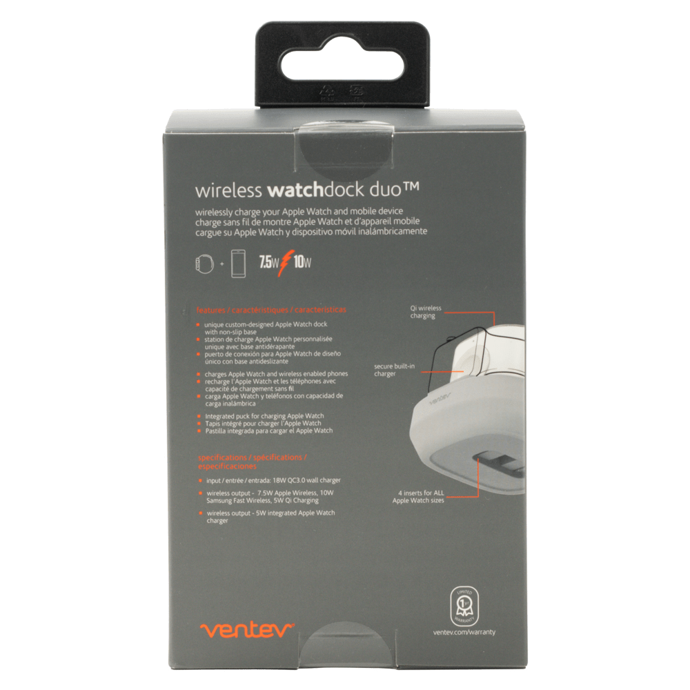 Ventev Wireless WatchDock Duo 10W Charging Pad & Apple Watch Charger - Gray/White - Electrostatic Innovations