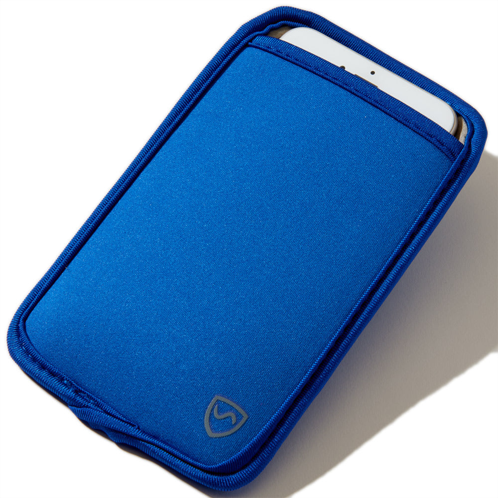 SYB Phone Pouch with EMF shielding for iPhone and Android blue case