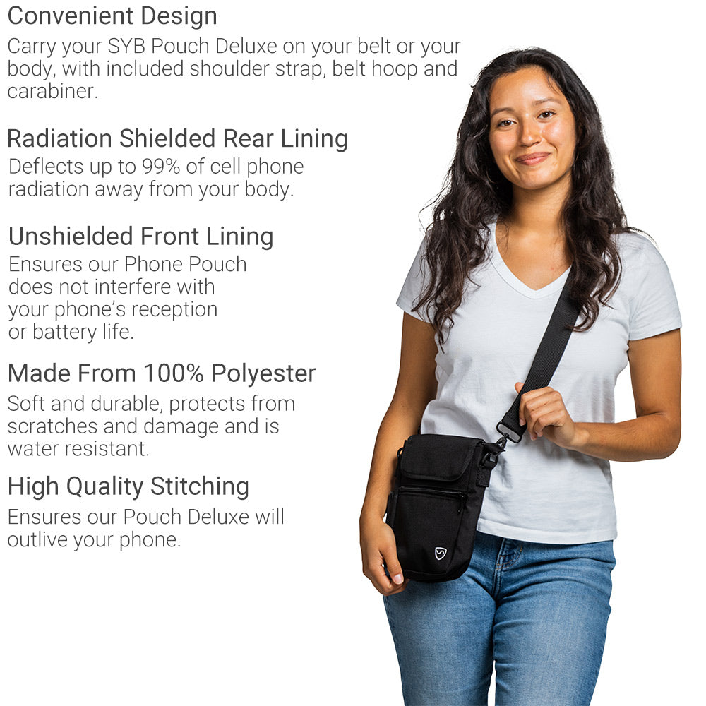 EMF-blocking phone pouch by Shield Your Body Benefits guide