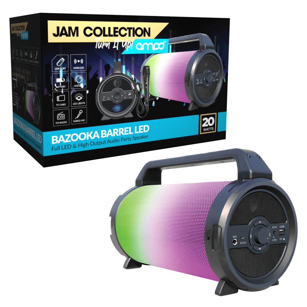 AMPD Bazooka Barrel LED Bluetooth Speaker with Microphone