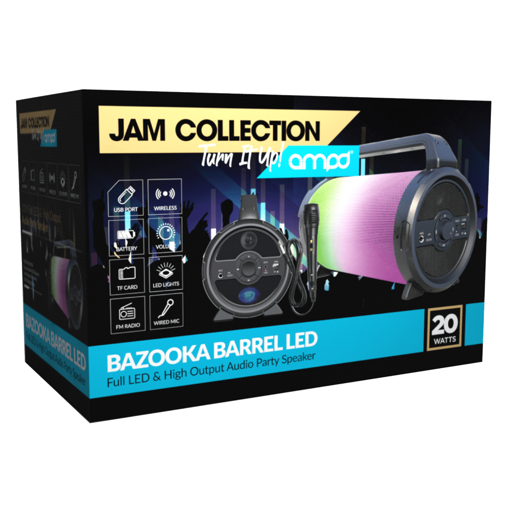 AMPD Bazooka Barrel LED Bluetooth Speaker with Microphone