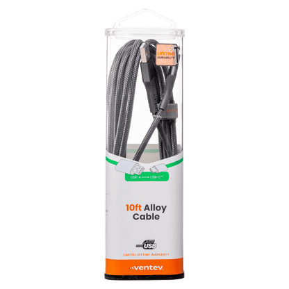 Ventev Chargesync Alloy USB A to USB C Cable 10ft Silver by Ventev