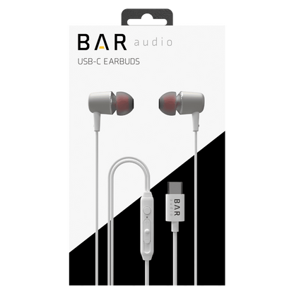 Bar Audio USB C In Ear Wired Headphones White packaging