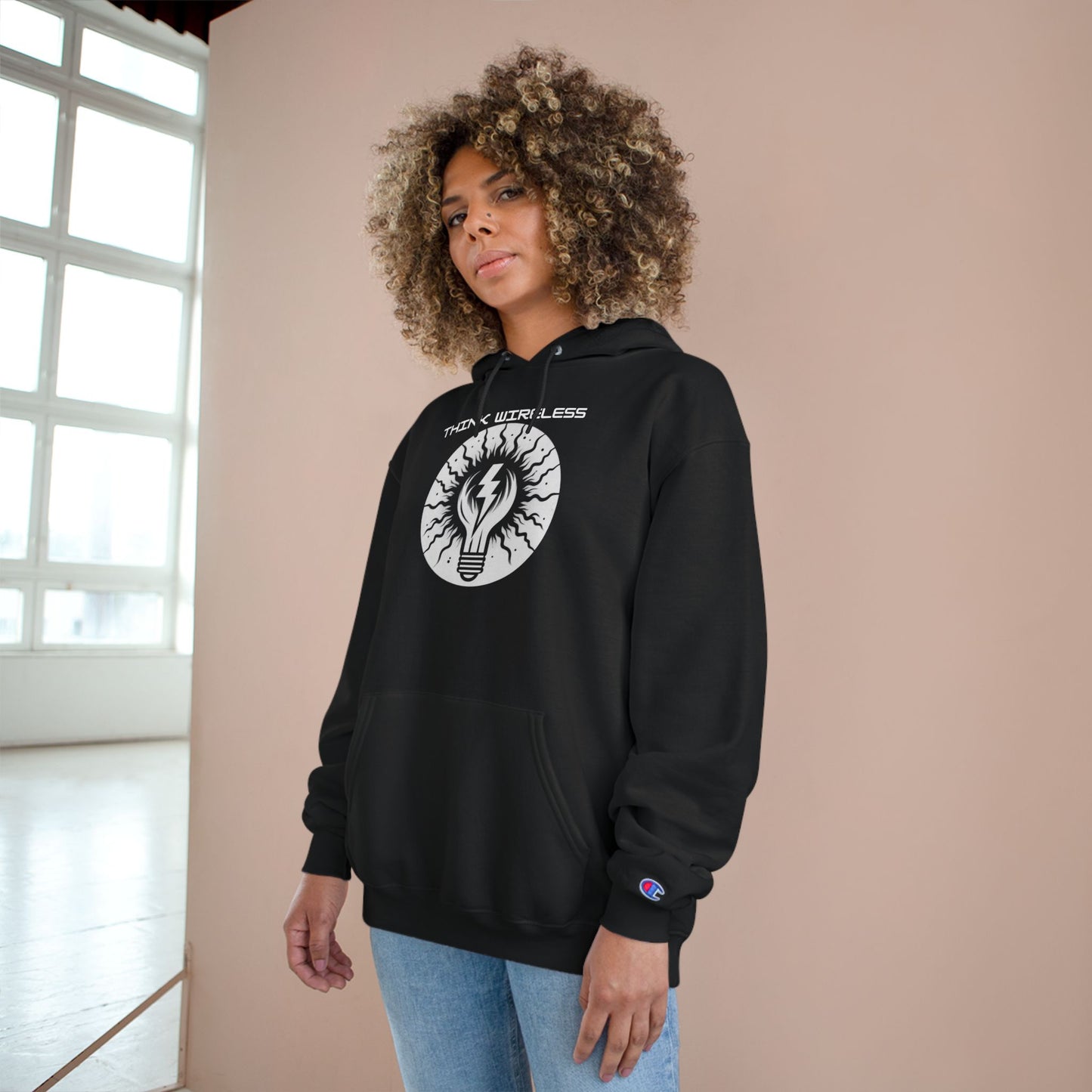 OG Think Wireless Tech Hoodie – Black Champion Sweatshirt for Tech Lovers | Cozy, Eco-Friendly Streetwear for Fall & Winter