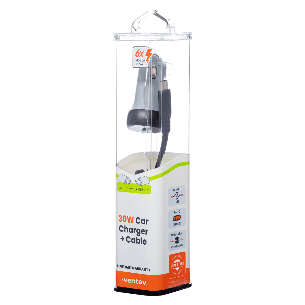 Ventev 30W USB C PPS Car Charger and USB C to USB C Cable Gray by Ventev