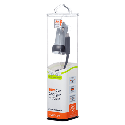 Ventev 30W USB C PPS Car Charger and USB C to USB C Cable Gray by Ventev