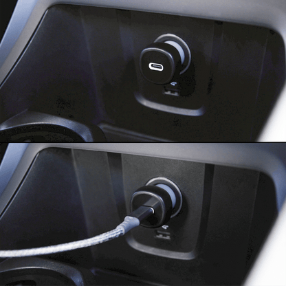 Ventev 30W USB-C PPS Fast Car Charger In car with and without cable