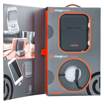 Ventev chargestand 3000c Backup Battery / Dock for Micro USB Devices Gray by Ventev