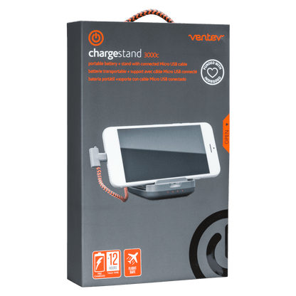 Ventev chargestand 3000c Backup Battery / Dock for Micro USB Devices Gray by Ventev