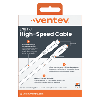 Ventev Chargesync Flat USB C to USB C 3.3ft by Ventev