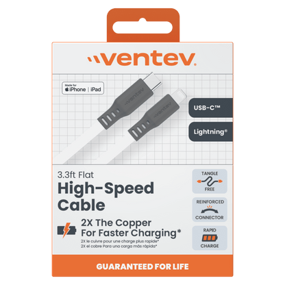 Ventev Chargesync Flat USB C to Apple Lightning 3.3ft by Ventev