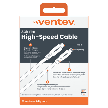 Ventev Chargesync Flat USB C to Apple Lightning 3.3ft by Ventev
