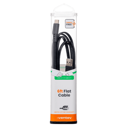 Ventev Chargesync Flat USB A to USB C Cable 6ft by Ventev