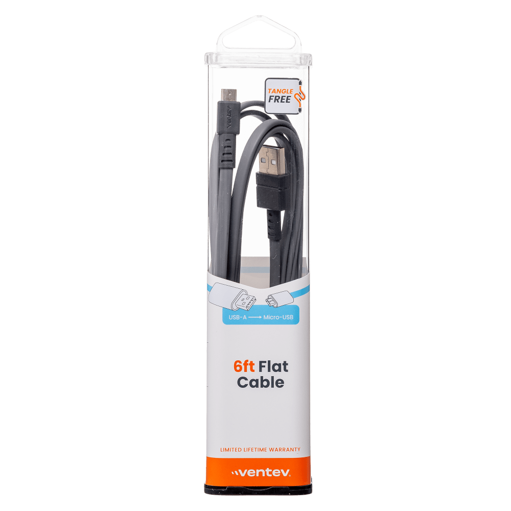 Ventev Chargesync Flat USB A to Micro Cable 6ft Gray by Ventev