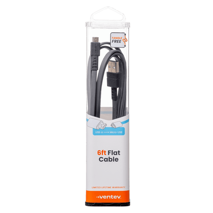 Ventev Chargesync Flat USB A to Micro Cable 6ft Gray by Ventev