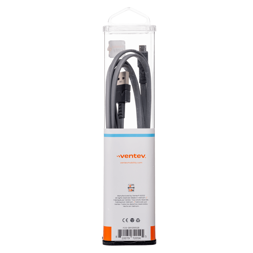 Ventev Chargesync Flat USB A to Micro Cable 6ft Gray by Ventev