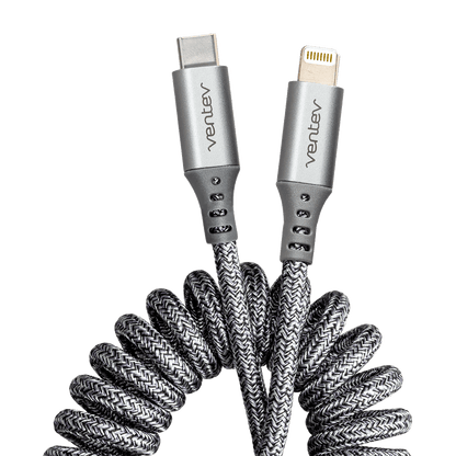 Ventev chargesync helix coiled USB C to Apple Lightning Cable 3ft Gray by Ventev