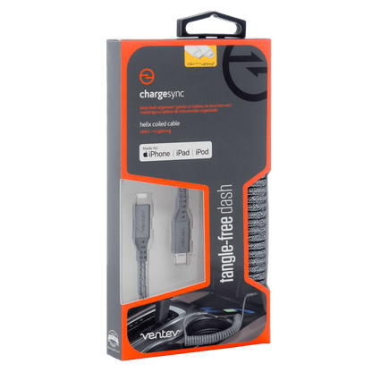 Ventev chargesync helix coiled USB C to Apple Lightning Cable 3ft Gray by Ventev