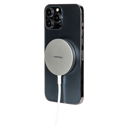Ventev 15W ULTRAFAST Wireless Magnetic Charger with Extra-Long 10 Foot Alloy Cable Silver by Ventev