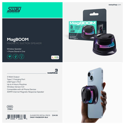 Sway MagBoom LED Magnetic Bluetooth Speaker - Portable, Compact, & Powerful